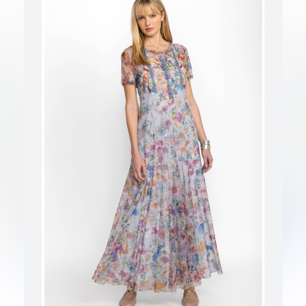 Johnny Was BIYA FLORA DANCER MAXI MESH DRESS w/ slip